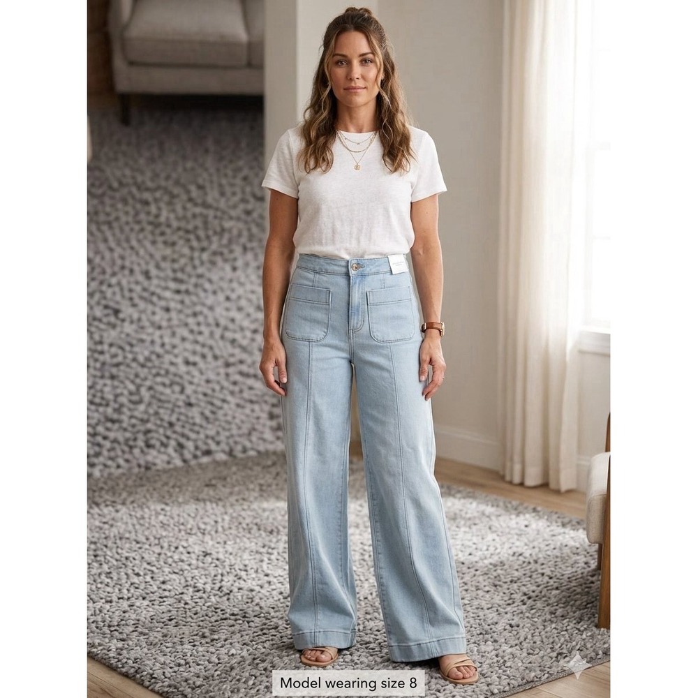 Lauren Conrad Super High Rise Wide Leg Denim Trousers Womens 8 Light Wash Boho